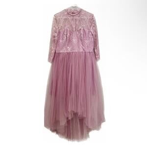 Chi Chi London Pink Floral Lace Tulle Midi High-Low Dress US Size 12 Wedding